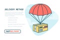 Delivery service concept. Flat outline design colored vector illustration of package with parachute. Fast Delivery Royalty Free Stock Photo