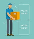 Delivery service. Courier holds box with parcel. Vector illustration Royalty Free Stock Photo