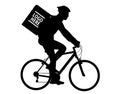 Delivery service courier riding bicycle, silhouette