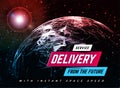 Delivery service design background with planet. Vector illustration Royalty Free Stock Photo