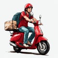 Delivery service, electric moped, food and food delivery advertising.