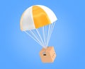 Delivery service, fast shipping concept with flying parachute and cardboard box, freight order shipment, parcel airdrop Royalty Free Stock Photo