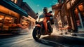 Delivery service guarantees prompt order delivery via motorcycle. Generative AI