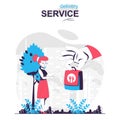 Delivery service isolated cartoon concept. Woman receiving order from courier, fast shipping people scene in flat design. Vector