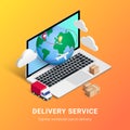 Delivery service isometric design laptop