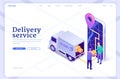 Delivery service isometric landing page, shipping