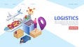 Delivery service landing page, vector illustration. Logistic business with box transportation online isometric concept