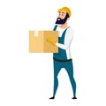 Delivery Service Male Character Holding Carton Box