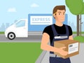 Delivery service man with a box in his hands Royalty Free Stock Photo