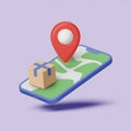 Delivery service on mobile phone with parcel box and location pointer Royalty Free Stock Photo
