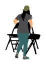 Delivery service moving transport, woman worker carrying chairs illustration. Handyman job distribution