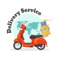 Delivery service. Concept of fast transportation of goods on scooter.