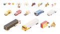 Delivery service symbols isometric illustrations set. Different transportation vehicles, logistics company warehouse Royalty Free Stock Photo