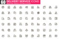 Delivery service thin line icon set. Royalty Free Stock Photo