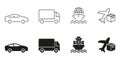 Delivery Service Transport Line and Silhouette Icon Set. Car, Truck, Ship, Plane Symbol Collection. Cargo Shipment Royalty Free Stock Photo