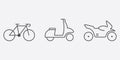 Delivery Service Transportation Line Icon Set. Motorbike, Bike, Moped, Scooter Linear Pictogram. Road Outline Sign Royalty Free Stock Photo