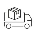 Delivery Service Truck Line Icon. Cargo Van for Parcel Box Transportation Linear Pictogram. Vehicle Shipping Symbol Royalty Free Stock Photo