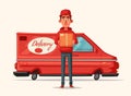 Delivery service by van. Car for parcel delivery. Cartoon vector illustration Royalty Free Stock Photo