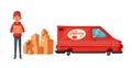 Delivery service by van. Car for parcel delivery. Cartoon vector illustration Royalty Free Stock Photo