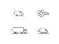 Delivery service vector icon set. Truck Van Semi truck Air plane logo collection isolated on white. Moving car sign