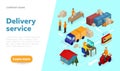 Delivery service web banner design template with isometric elements. Logistics isometric illustration. Isometric vector delivery Royalty Free Stock Photo