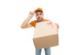 Delivery services are now only option. Shopping concept. Safely ordering food. Courier delivering package. Grocery