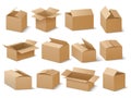 Delivery and shipping carton package. Brown cardboard boxes vector set Royalty Free Stock Photo