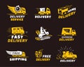 Delivery, shipping fast, free, food, service, express, home yellow and white silhouette bold icons set.