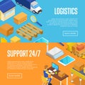 24/7 delivery support and warehouse logistics set Royalty Free Stock Photo