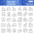 Delivery thin line icon set, logistic symbols set collection or vector sketches. Transportation signs set for computer Royalty Free Stock Photo