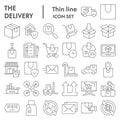 Delivery thin line icon set, shipping symbols collection, vector sketches, logo illustrations, logistics signs linear Royalty Free Stock Photo