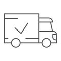 Delivery thin line icon, shipping and service, truck sign, vector graphics, a linear pattern on a white background. Royalty Free Stock Photo