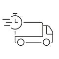 Delivery Time Line Icon. Express Shipping Vehicle Linear Pictogram. Fast Deliver Outline Symbol. Cargo Truck with Timer