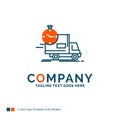 delivery, time, shipping, transport, truck Logo Design. Blue and