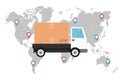 Delivery track on world map Royalty Free Stock Photo