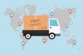 Delivery track on world map Royalty Free Stock Photo
