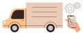 Delivery Tracking Concept with Handheld Mobile App and Logistics Truck Royalty Free Stock Photo