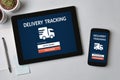 Delivery tracking concept on tablet and smartphone screen