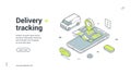 Delivery tracking courier GPS navigation mobile app isometric web banner design template vector Royalty Free Stock Photo
