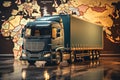 Delivery truck on the background of the world map. Transport services, logistics and freight transport concept. Global Royalty Free Stock Photo