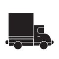 Delivery truck black vector concept icon. Delivery truck flat illustration, sign Royalty Free Stock Photo