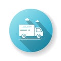 Delivery truck blue flat design long shadow glyph icon Royalty Free Stock Photo