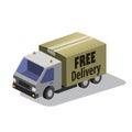 Delivery truck with a box. 3D Flat Vector Isometric Vehicle.