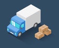 Delivery truck and cardboard packaging isometric icon