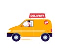 Delivery truck or cargo mail services van, cartoon vector illustration isolated. Royalty Free Stock Photo