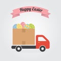 Delivery truck with colorful Decorated Easter Eggs illust