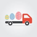 Delivery truck with colorful Decorated Easter Eggs.