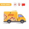 Delivery truck. Concept of the pizza delivery service. Royalty Free Stock Photo