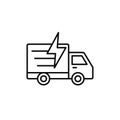 Delivery truck flash lightning icon. fast shipment illustration. simple outline vector symbol design.