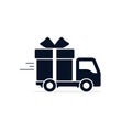 Delivery truck with gift box Icon. Vector flat style illustration isolated on white background Royalty Free Stock Photo